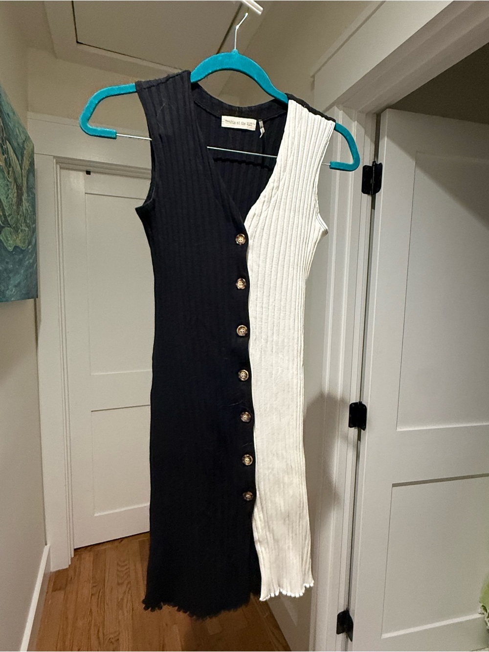 Colorblock One-Shoulder Rib Knit Dress - Black & White